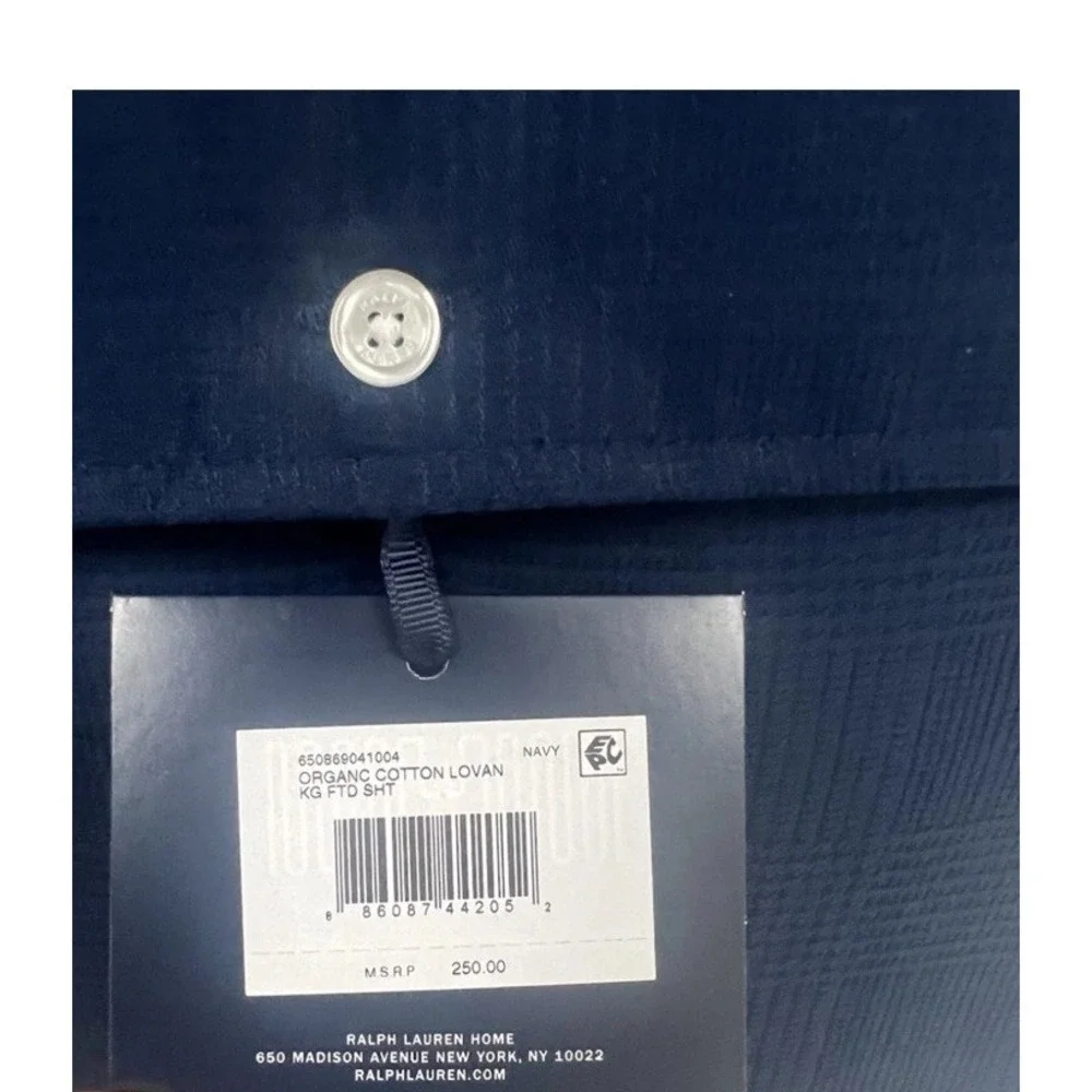 Ralph Lauren Organic Cotton Lovan Jacquard Navy King Extra Deep Fitted Sheet‎